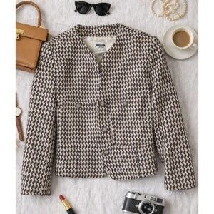 Vintage Moods by Krizia Wool Blend Cropped Blazer Houndstooth Textured Jacket